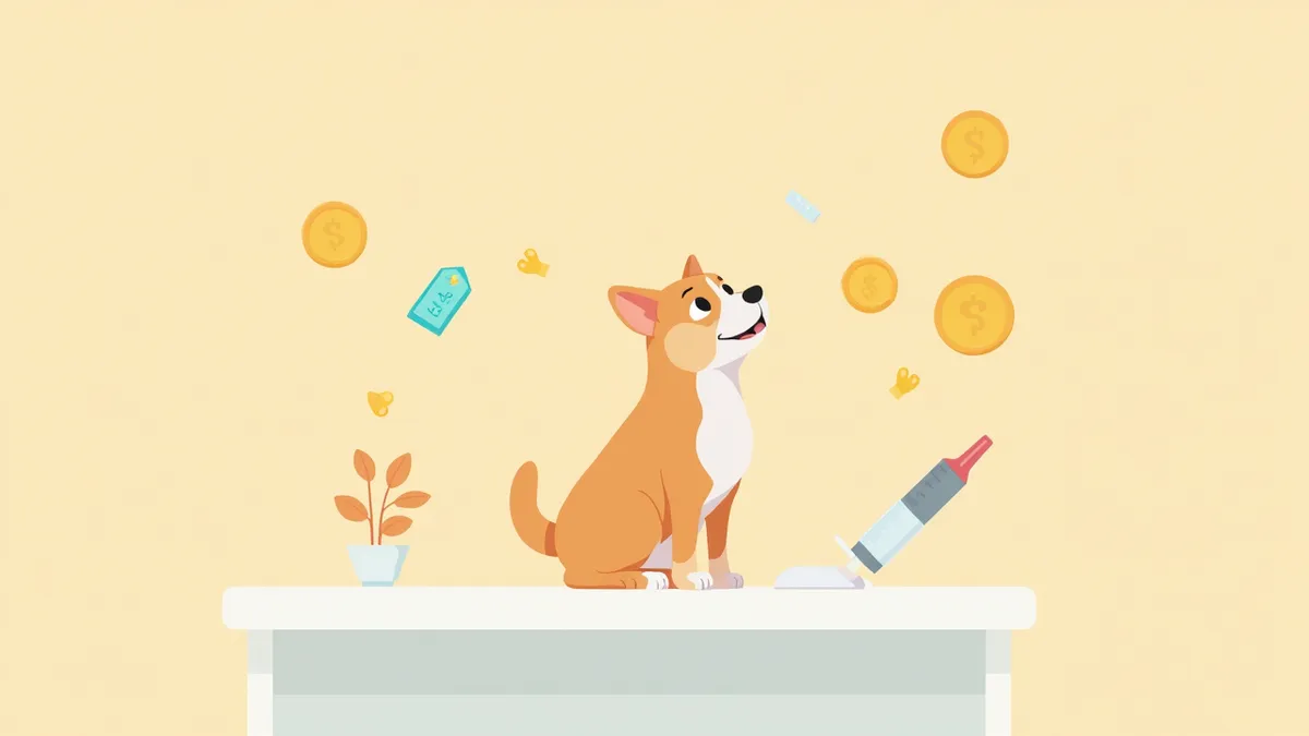 동물병원에서 예방접종을 준비하는 강아지 일러스트