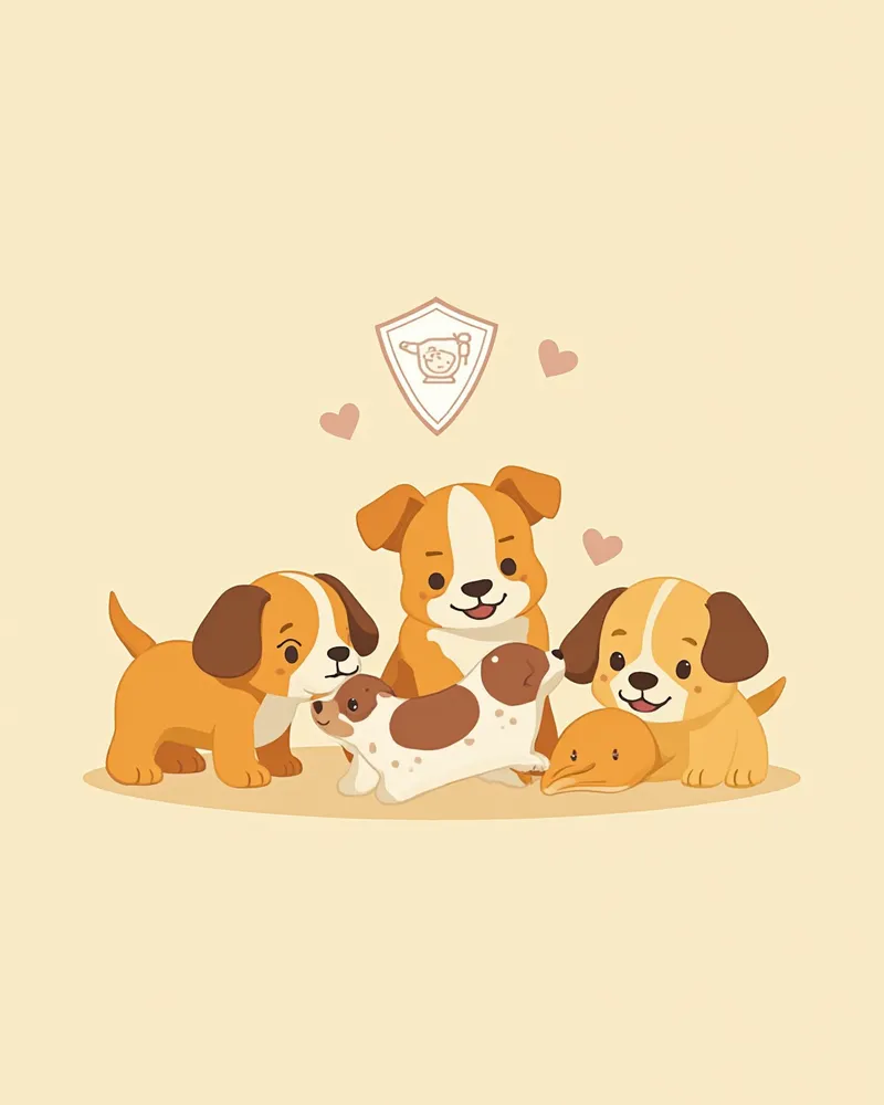 애견 유치원에서 함께 노는 강아지들 일러스트