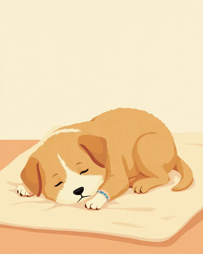 접종 후 편안하게 쉬고 있는 강아지 일러스트