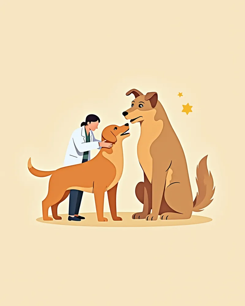 수의사가 강아지의 코와 목을 검사하는 모습
