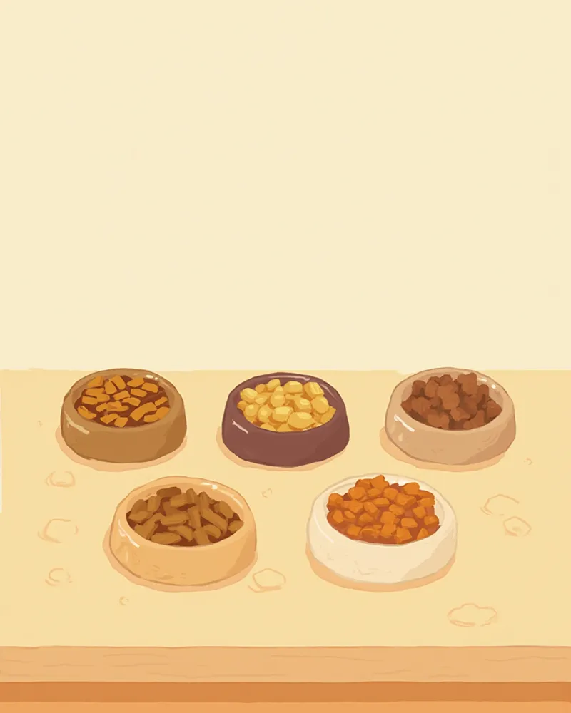 테이블 위에 가지런히 놓인 다섯 가지 회복 사료