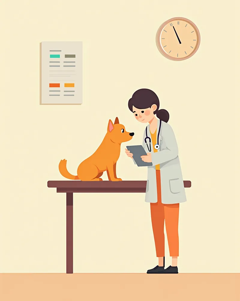 수의사에게 검진받는 강아지 일러스트