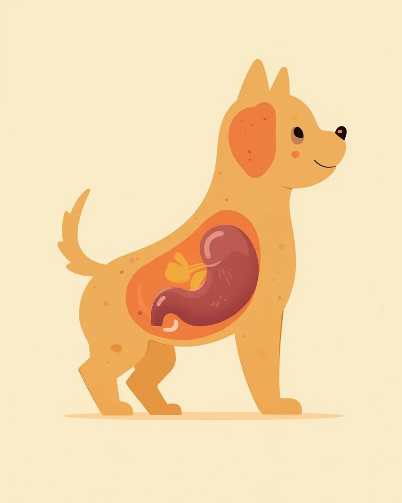 강아지 내부 장기와 구토 원인을 보여주는 일러스트