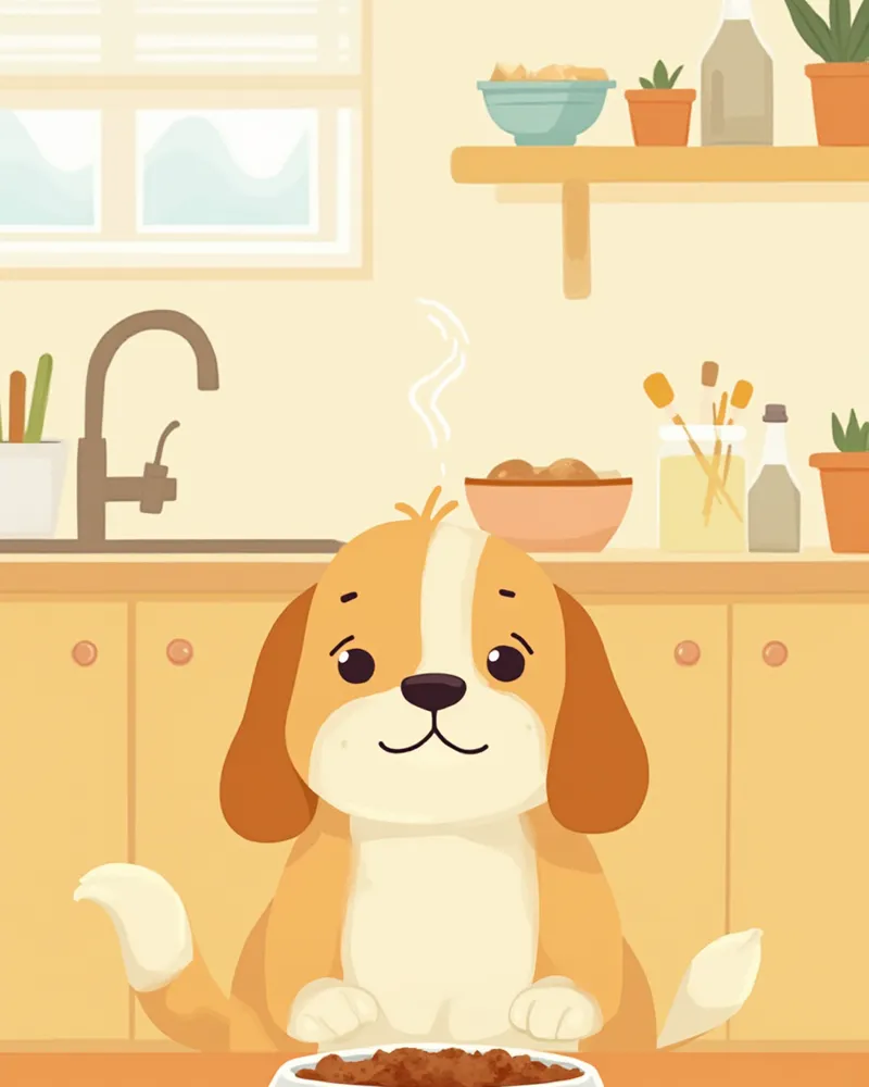 느린 급식 그릇으로 식사하는 건강한 강아지 일러스트