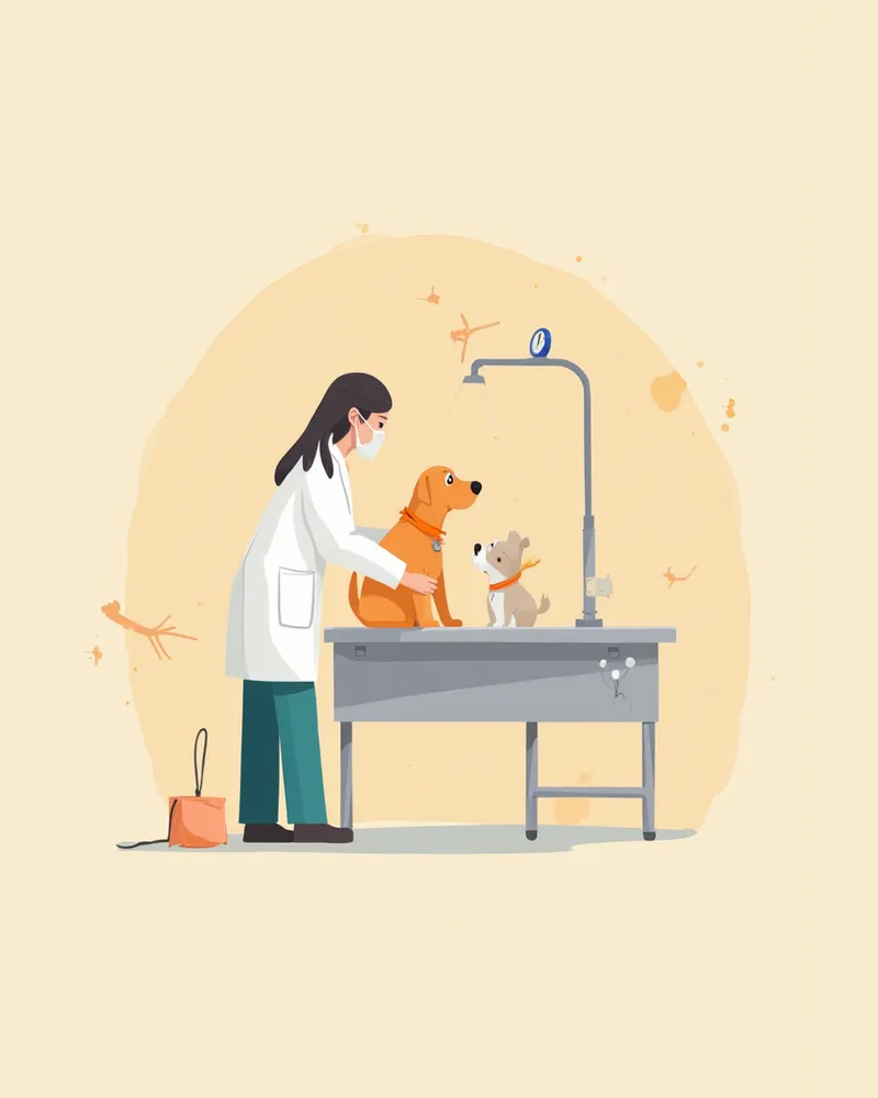 동물병원에서 강아지 편충감염 증상을 확인하는 수의사