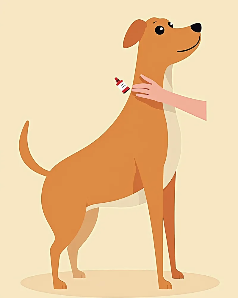 강아지 목에 기생충 방지제를 바르는 보호자 사진