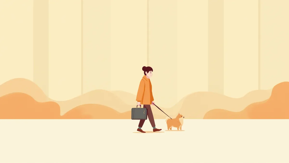 공항 터미널을 지나가는 보호자와 케이지 속 강아지