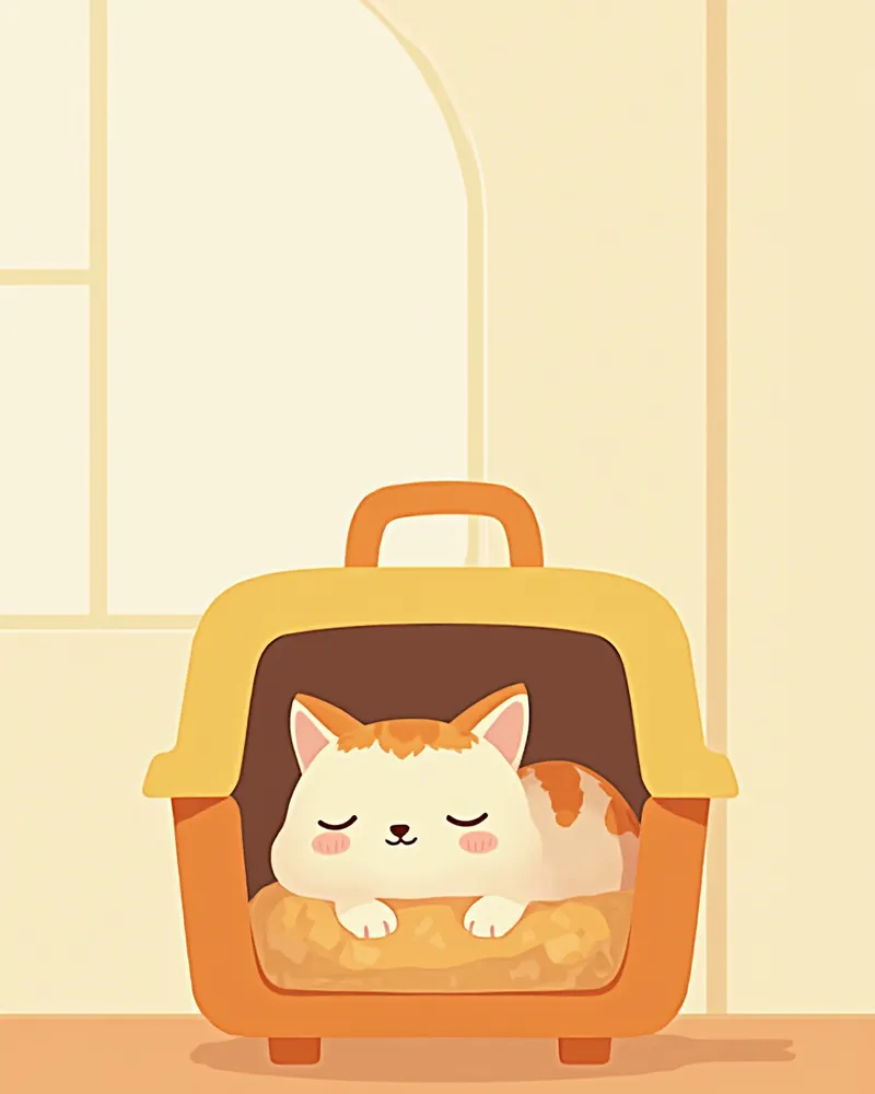 이동장 안에서 담요를 덮고 안정된 고양이