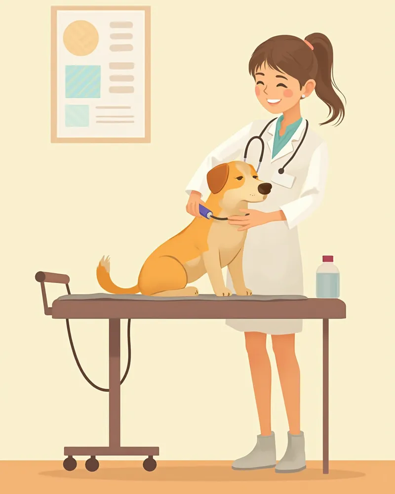 수의사가 진료대 위 반려견의 배액관을 조심스럽게 제거하는 모습