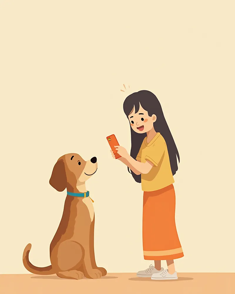 강아지 피부 상태를 스마트폰으로 촬영하는 보호자