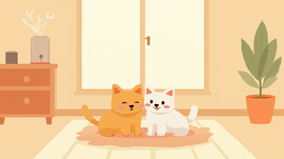 겨울철 따뜻한 실내에서 편안히 쉬는 강아지와 고양이