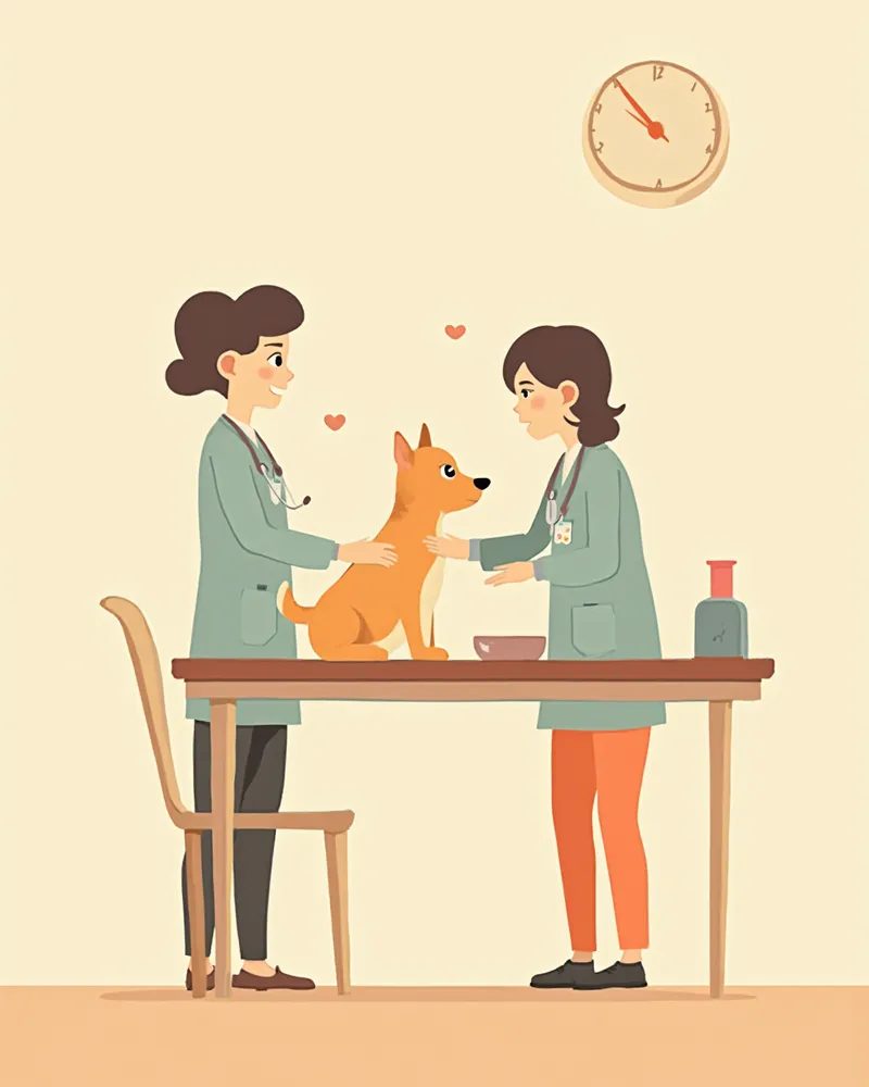 수의사가 보호자와 함께 반려견의 사료를 상담하는 모습