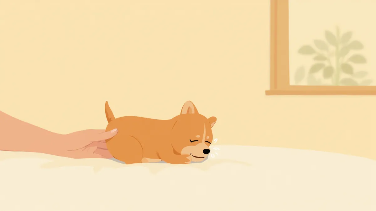 호흡이 거친 강아지를 지켜보는 보호자의 모습