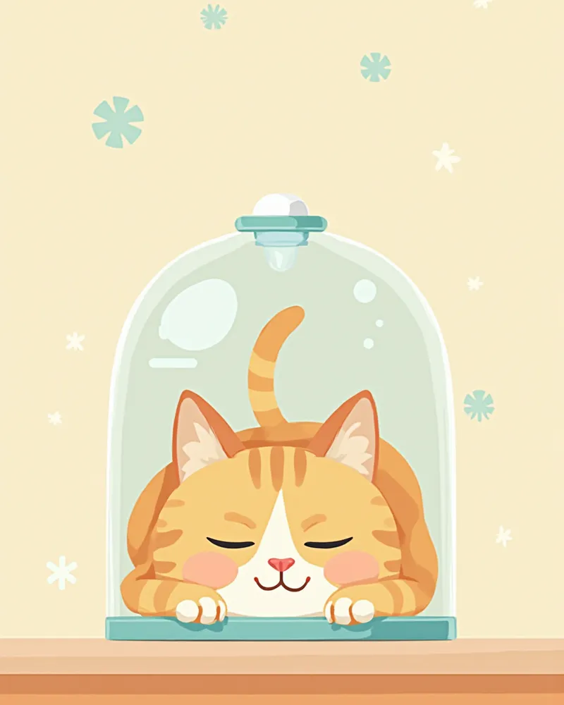 산소 부스에서 안정화를 기다리는 고양이