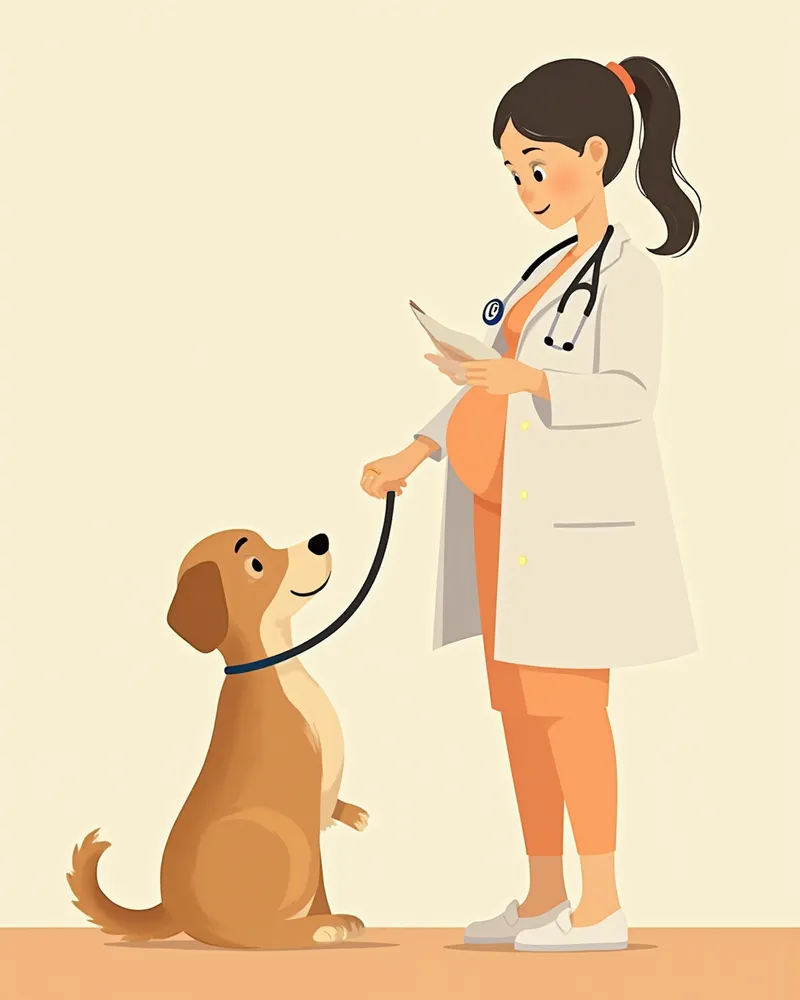 임신한 반려견을 진료하는 수의사