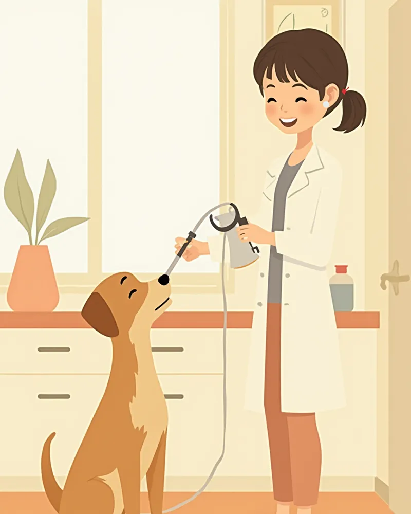 수의사가 강아지 귀를 검사하는 모습