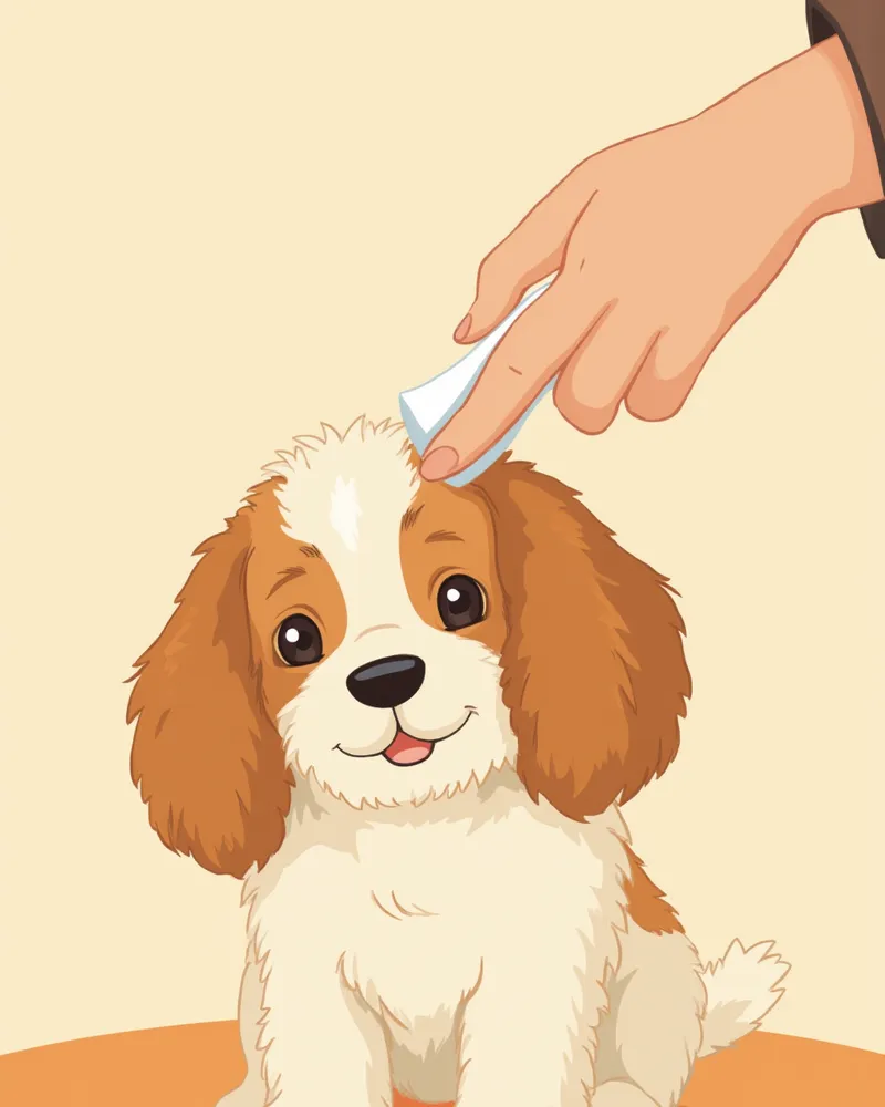 세정제를 넣은 뒤 코커스패니얼의 귀 밑동을 마사지하는 보호자의 손