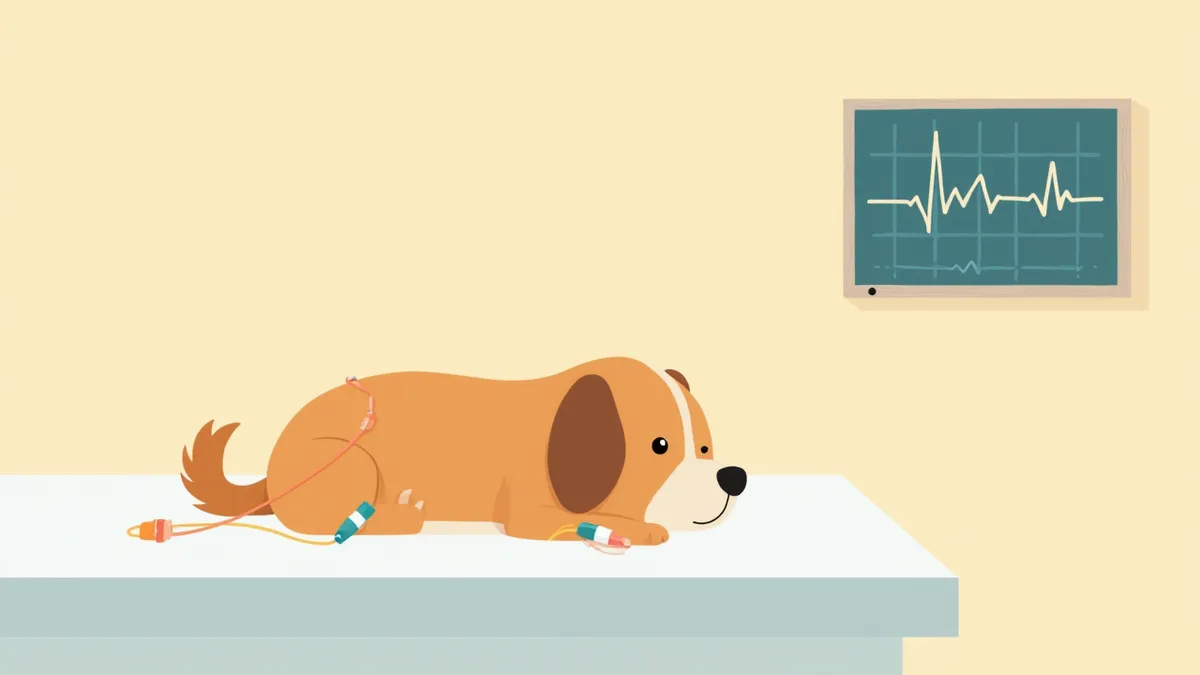 강아지 가슴에 심전도 전극을 부착하는 모습