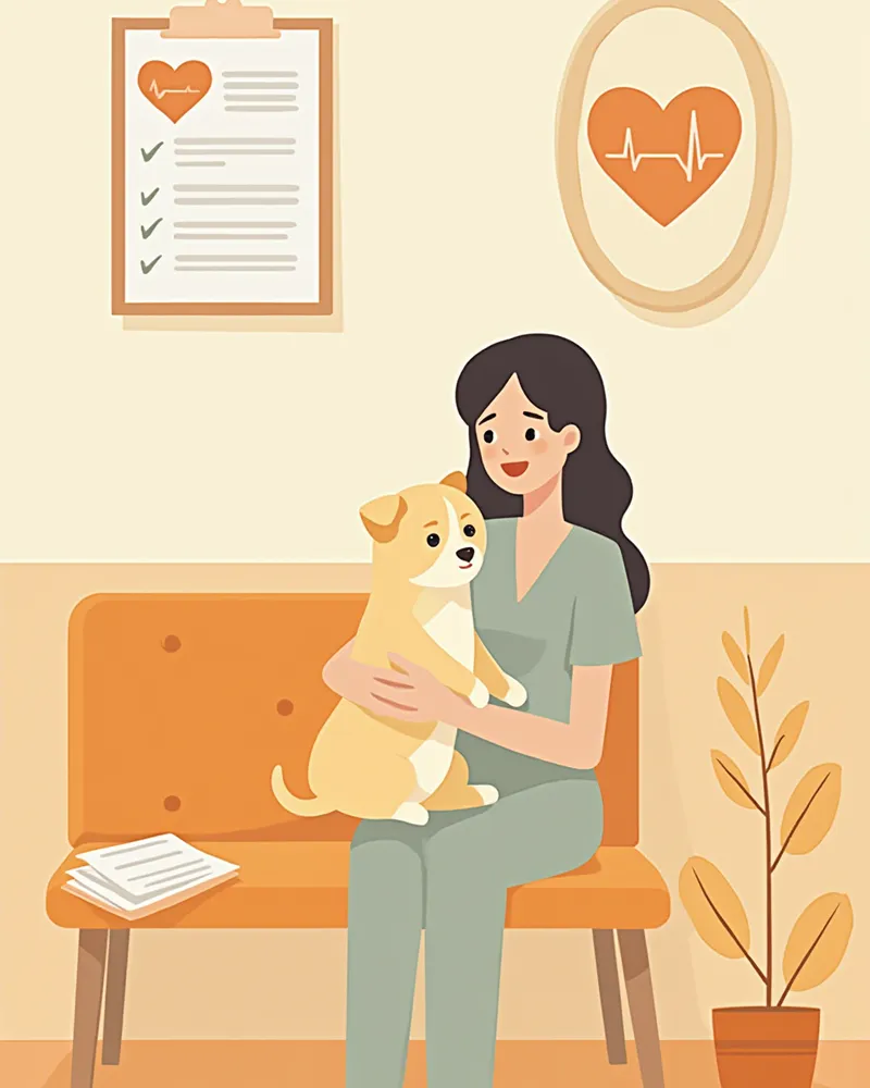 보호자가 반려견을 안고 검사를 기다리는 모습