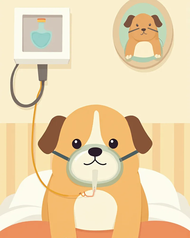 동물병원 중환자실에서 산소 치료를 받는 강아지