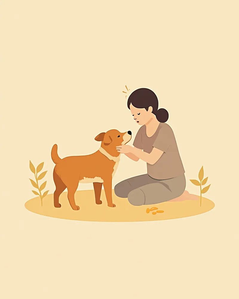 강아지 입 안을 조심스럽게 살피는 보호자