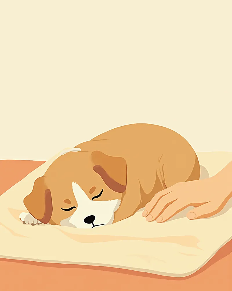 응급 수술 후 집에서 회복 중인 강아지