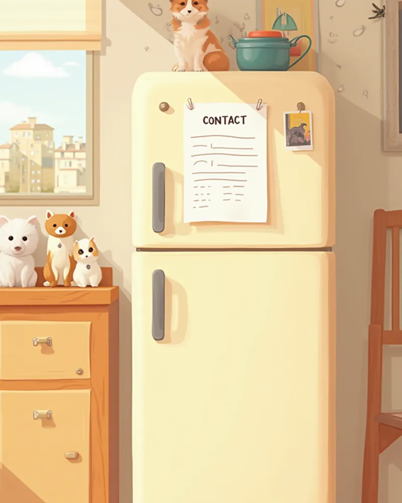 냉장고에 붙인 응급 연락처 리스트