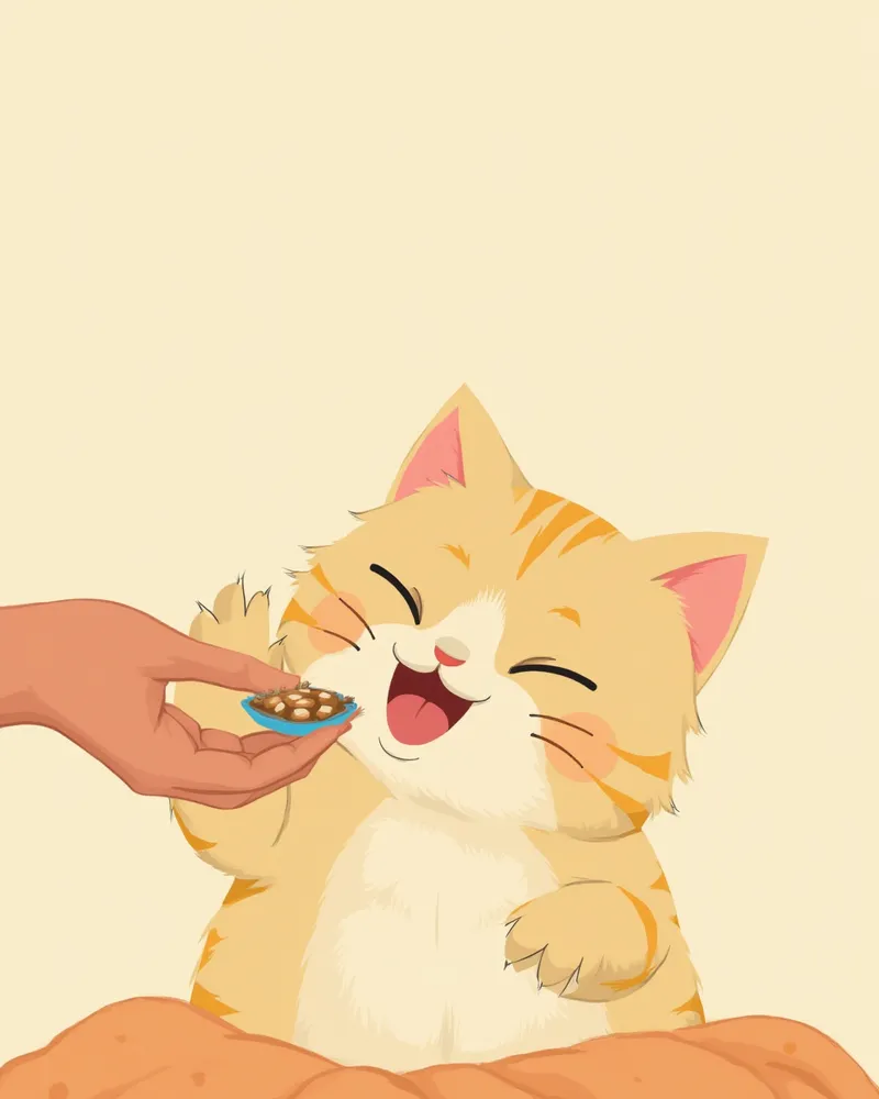 보호자가 소량씩 급여하는 노령 반려묘의 모습