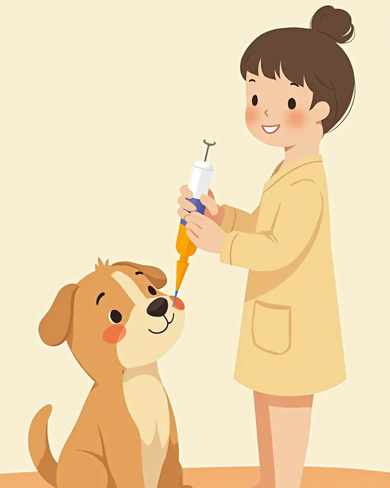 강아지에게 영양 페이스트를 소량씩 급여하는 모습