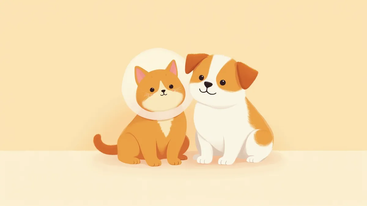 안구 적출 수술 후 편안하게 회복 중인 강아지와 고양이