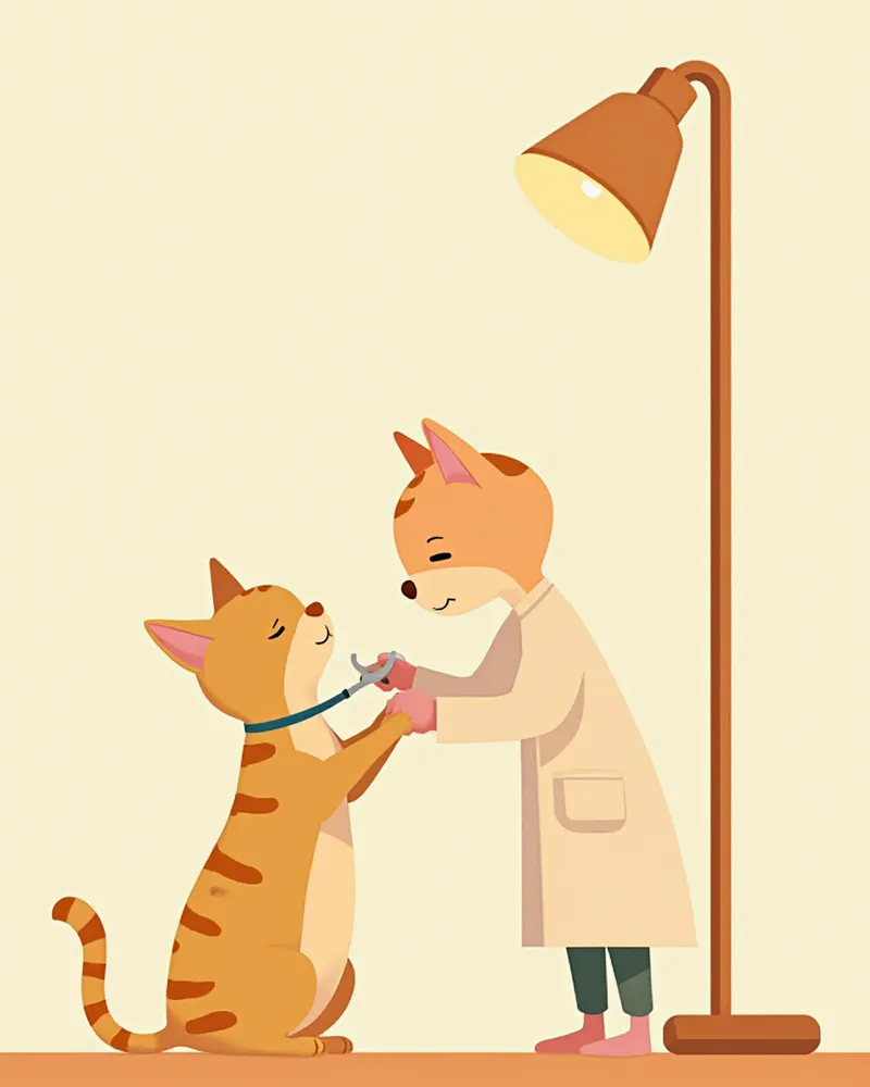 고양이 피부를 검사 중인 수의사