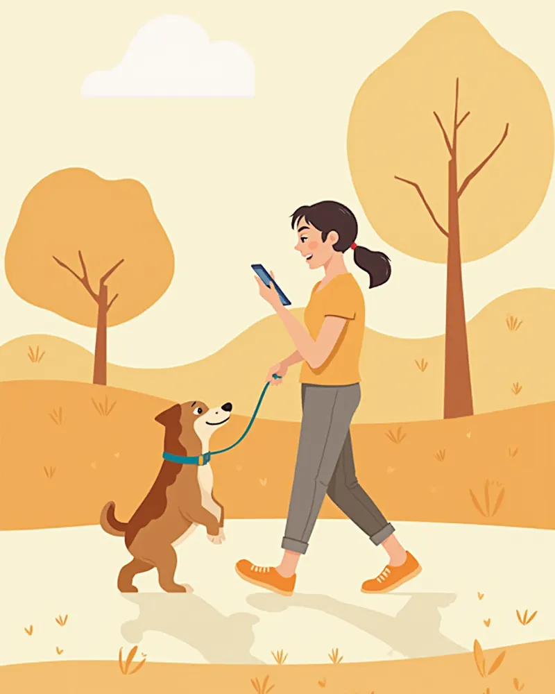 산책 시간을 확인하는 보호자와 강아지