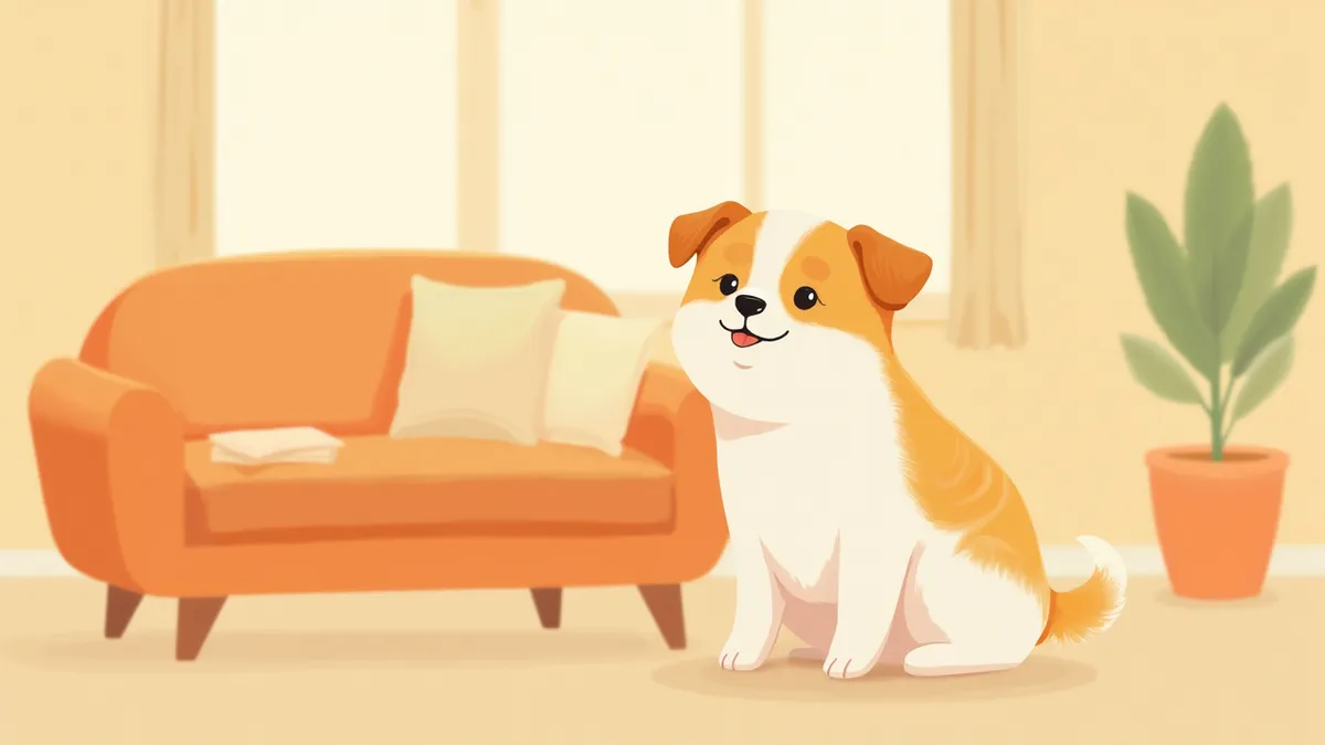 소파 위에서 보호자를 올려다보며 눈을 맞추는 강아지