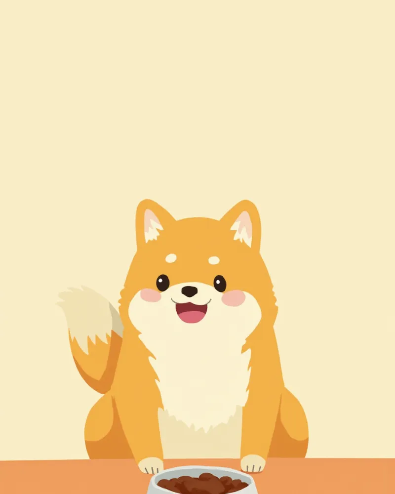 빈 밥그릇 옆에서 보호자를 빤히 쳐다보는 시바견