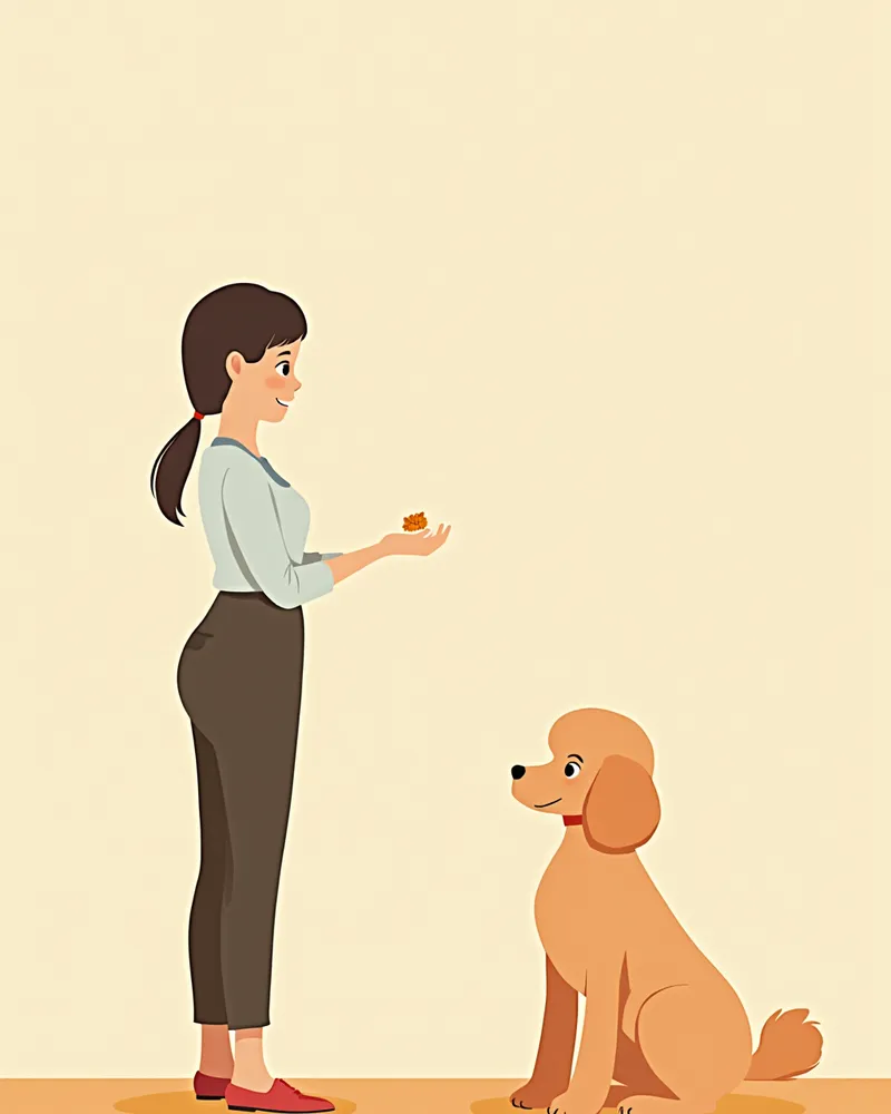 간식을 이용한 '봐' 훈련 중 보호자와 눈을 맞추는 푸들