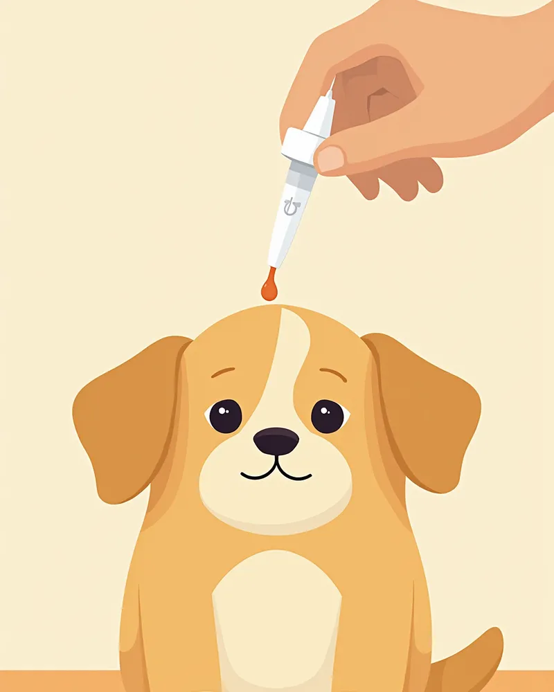 강아지 아래 눈꺼풀을 당겨 결막낭에 안약을 떨어뜨리는 모습