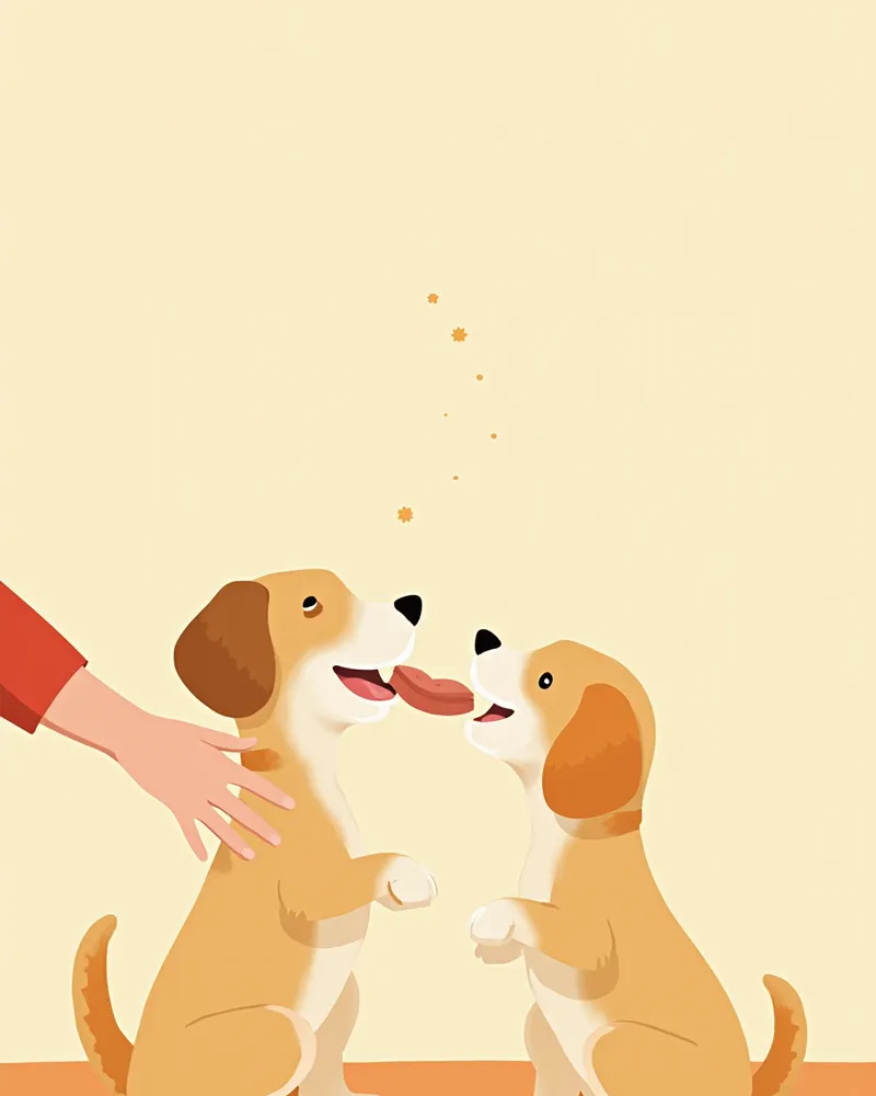 보호자가 강아지에게 간식을 주며 칭찬하는 모습