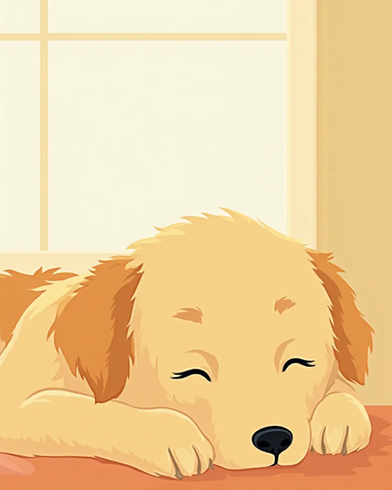 시니어 강아지가 밝은 창가에서 눈을 감고 쉬는 모습