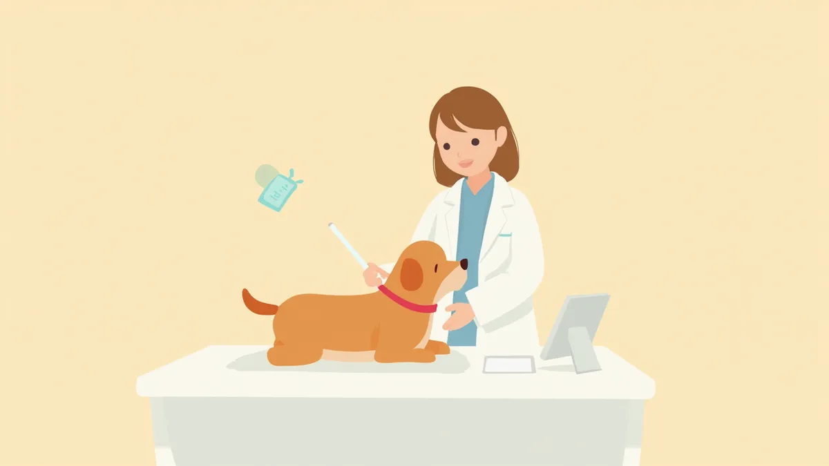 낙상 후 동물병원에서 검사받는 강아지