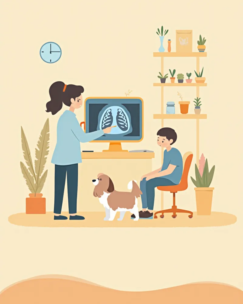 반려동물 흉부 엑스레이를 확인하는 수의사