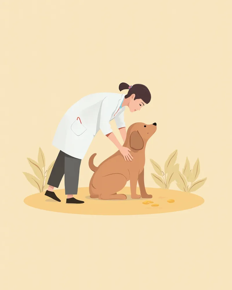 수의사가 강아지 복부를 촉진하며 응급 검사를 하는 모습