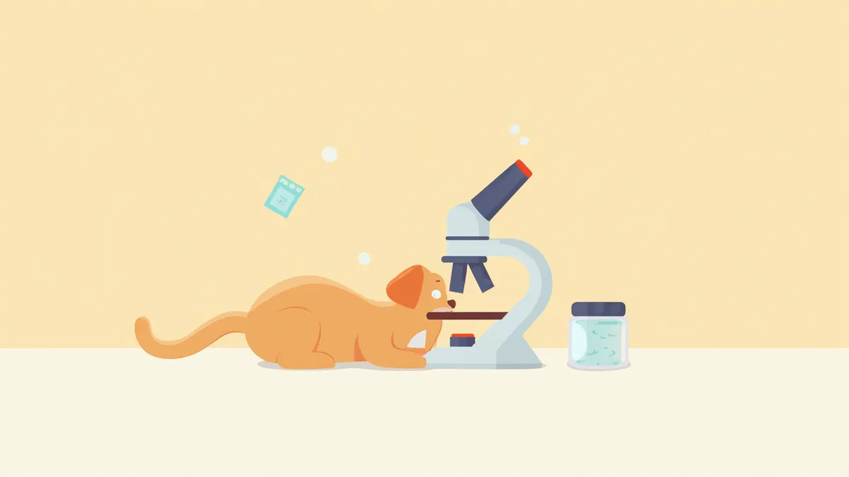 변검사를 위해 현미경으로 대변 샘플을 분석하는 모습