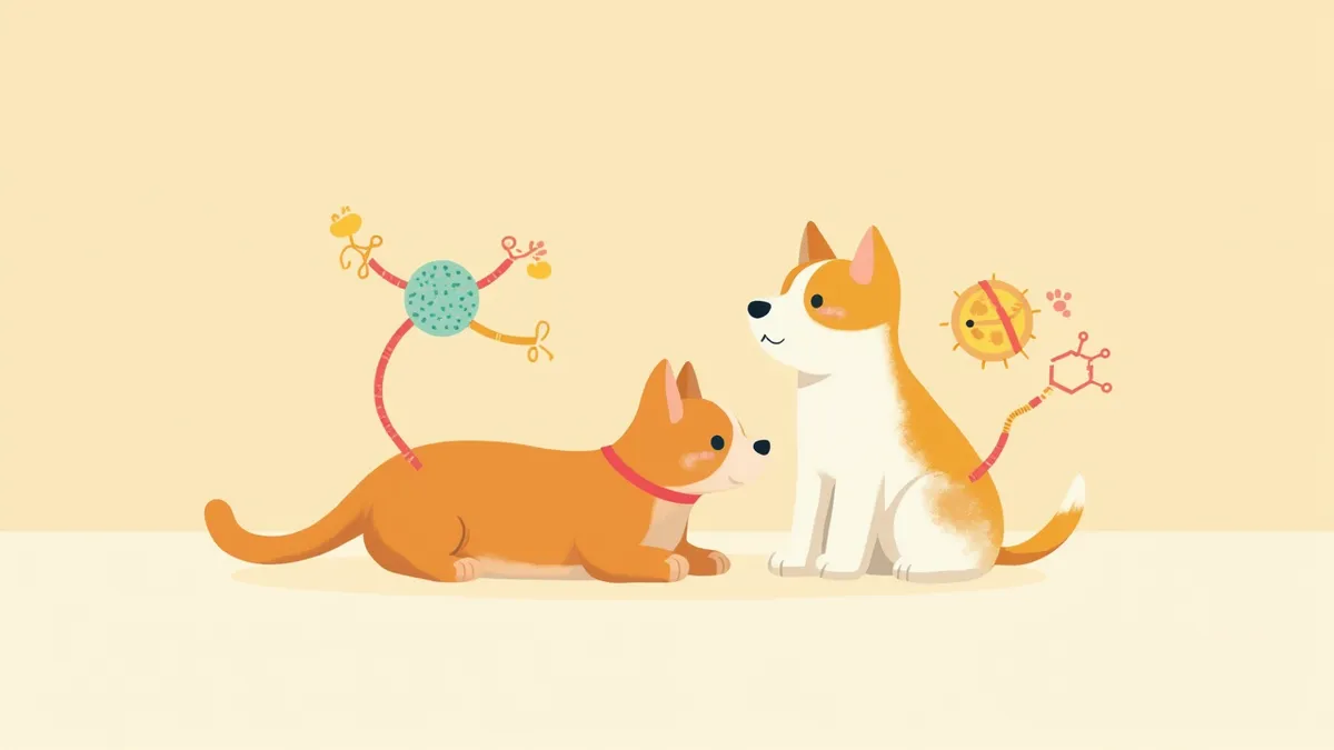 반려동물 혈액 속 페리틴과 트랜스페린의 역할을 보여주는 일러스트