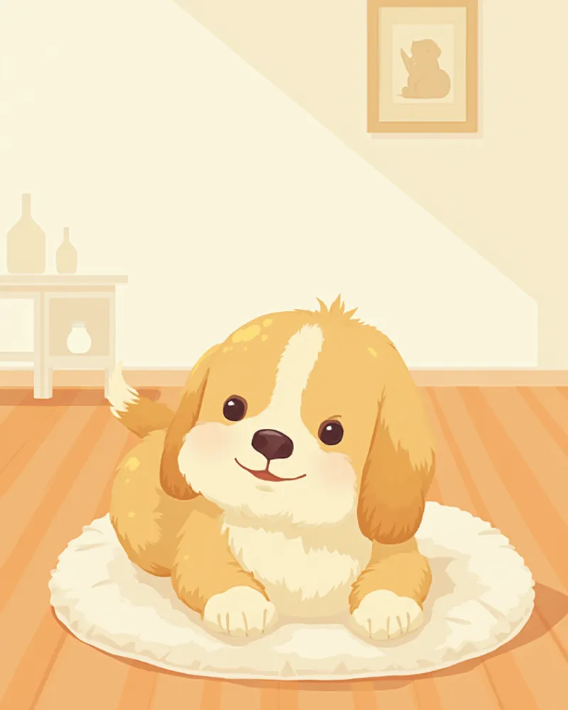 첫 발정기 강아지를 위한 방수 패드와 담요가 놓인 편안한 공간