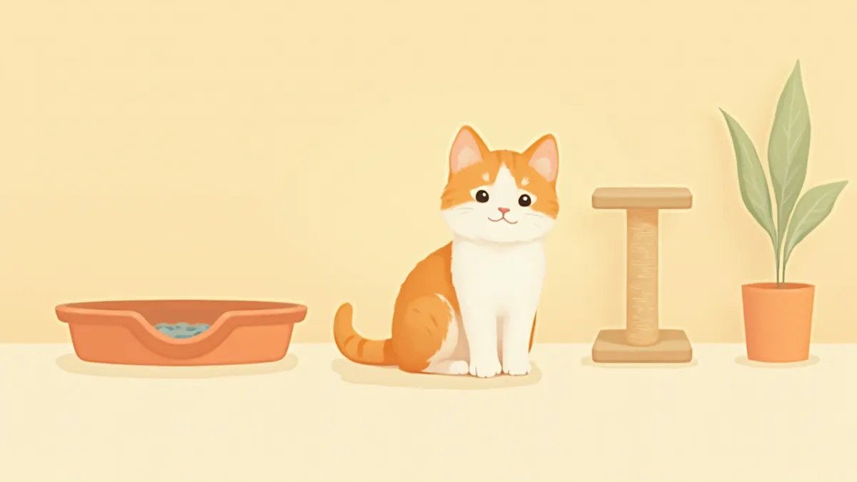 준비된 방에서 편안하게 앉아 있는 새끼 고양이