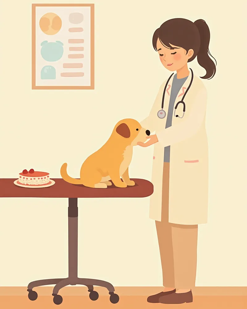 동물병원에서 수의사에게 건강 검진을 받고 있는 강아지