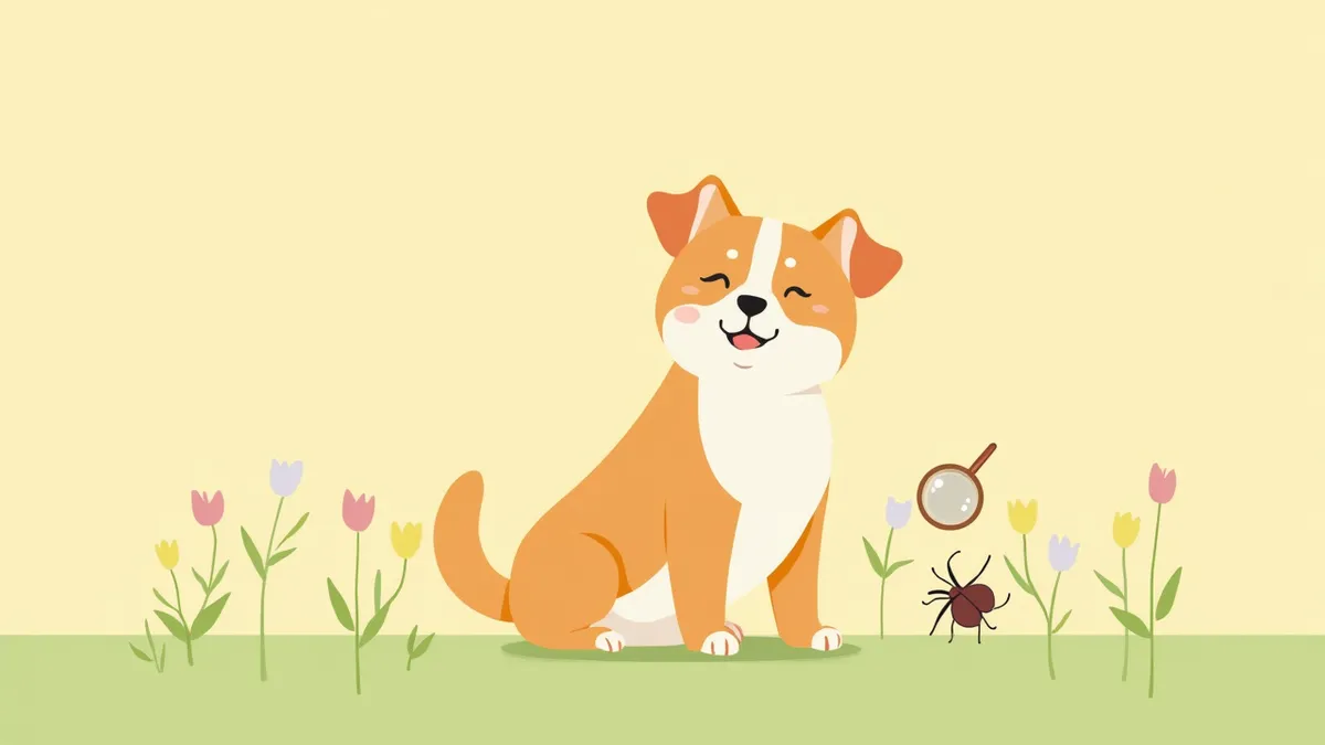 건강한 반려견과 벼룩·진드기 예방 개념 일러스트