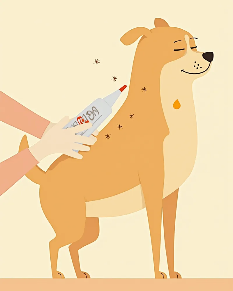 스팟온 예방약을 바르고 있는 강아지 일러스트