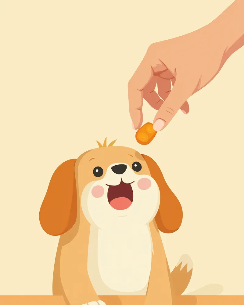 먹는 예방약을 급여받는 강아지 일러스트