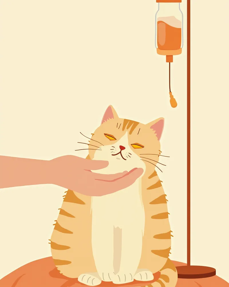 피하수액을 맞고 있는 고양이